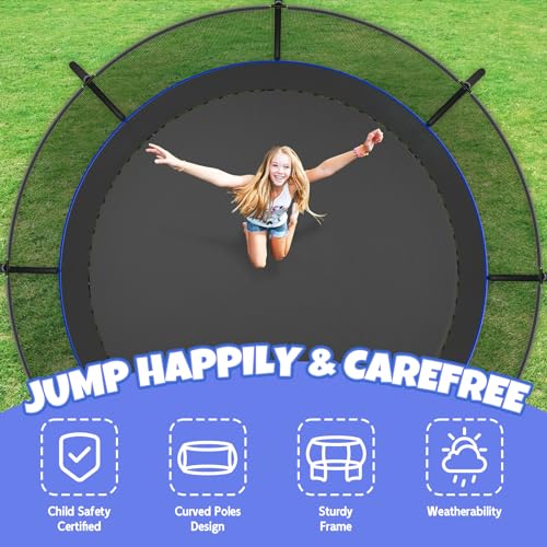 12/14/16FT Outdoor Trampoline with Safety Enclosure & Basketball Hoop - Kids & Adults Backyard Recreation