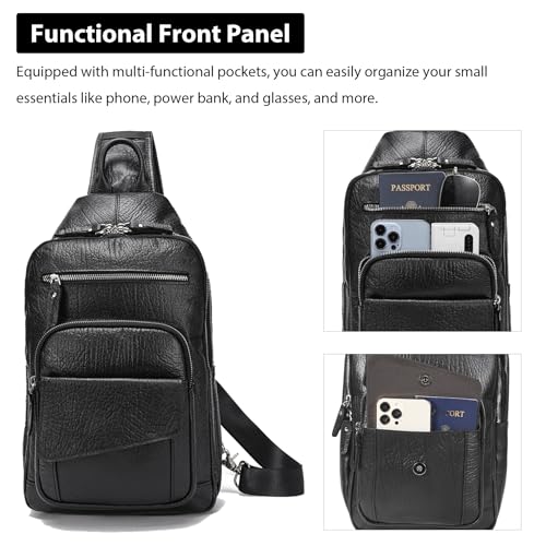 LANNSYNE Black Leather Crossbody Bag for 12.9 Inch iPad - Casual Sling for Men