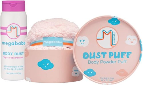 Megababe Body Dust Powder 6 oz & Puff Bundle - Talc-Free, Sweat-Absorbing Solution