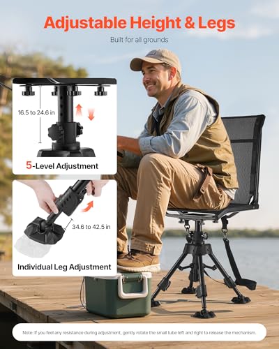 Portable Hunting Chair with 360° Silent Swivel & Adjustable Height