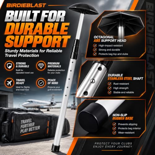 Golf Travel Support Pole - Aluminum Club Protector for Bags (Black)