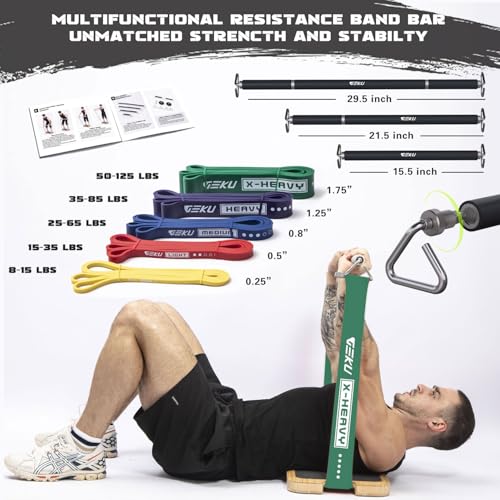 Adjustable Resistance Band Bar Set with 5 Resistance Bands - Heavy Duty Workout, Core & Strength Training