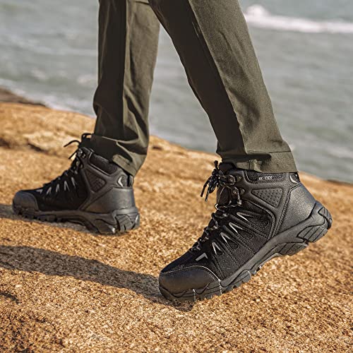 Men's Waterproof Hiking Boots Non-Slip Lightweight Ankle Boots - Black Grey, Size 11
