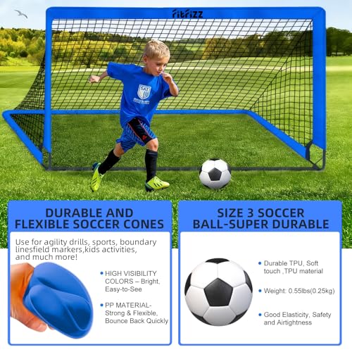 Blue Portable 6x4ft Pop-Up Soccer Goal Set with Ball, Ladder & Cones