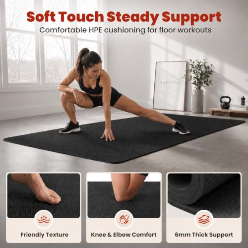 THAILE Large Exercise Mat Black 7x5 ft 6mm Home Workout Yoga Pilates
