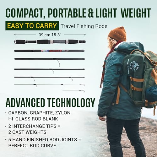 Rigged & Ready Smuggler 6 Travel Fishing Rod & Reel Combo 2 Tips, Compact Case