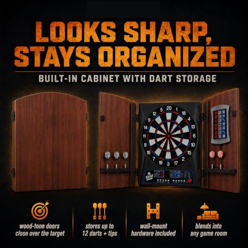Electronic Dart Board with Cabinet, 13.5 Inch Soft Tip, 28 Games & Score Display