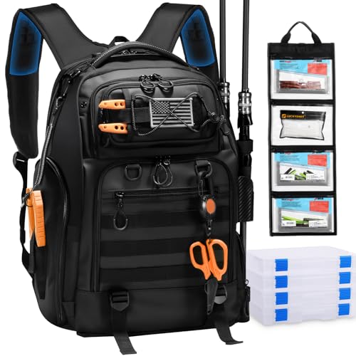 50L Fishing Backpack with 4 Tackle Boxes, Comfortable Straps - BAIXIXIG