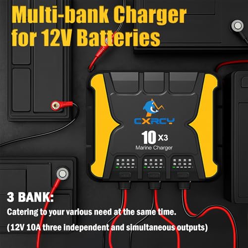12V 30A Marine Battery Charger 3 Bank Waterproof Smart Maintainer - CXRCY 30A (10A/Bank)