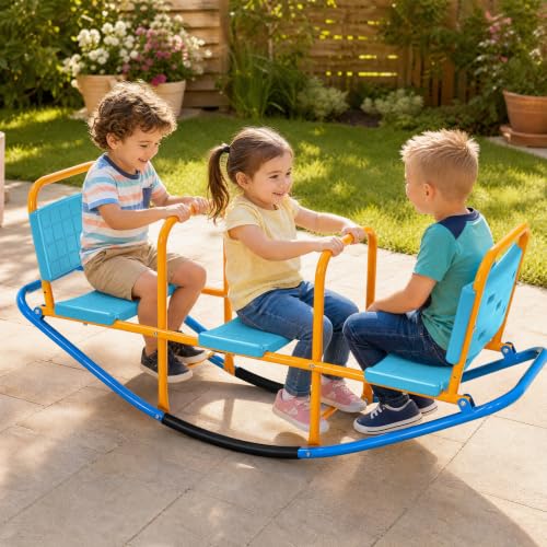Blue Costzon 2-in-1 Kids Seesaw & Rocking Chair, Outdoor Toddler Playground Equipment