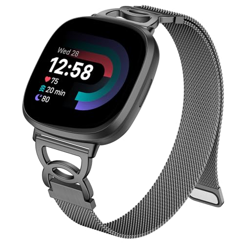 Ouwegaga Metal Milanese Mesh Watch Strap for Fitbit Versa 4 & Sense 2 - Black