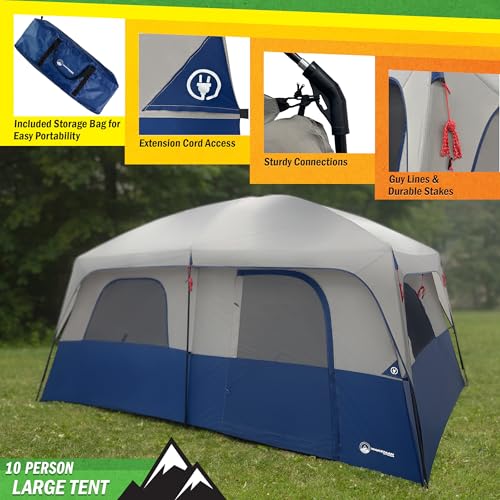10 Person Camping Tent with Rainfly - Large Family Cabin Tent for Outdoors