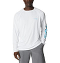Columbia Men's Terminal Tackle Long Sleeve Shirt, White/Atoll Logo, X-Small