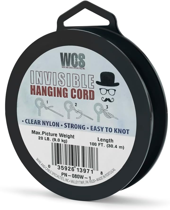 Skiennix Invisible Hanging Cord - Heavy Duty Clear Nylon String Supports 20 lb | 100 ft for Frames & Décor