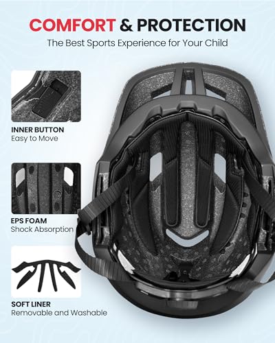 Kids Full Face Bike Helmet - Lightweight, Detachable Chin Guard, Red, S