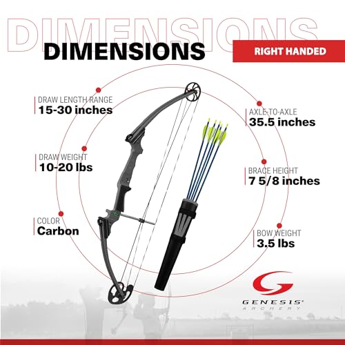 Genesis Carbon Right Hand Compound Bow and Arrow Set - Adjustable 15-30in, 10-20lbs