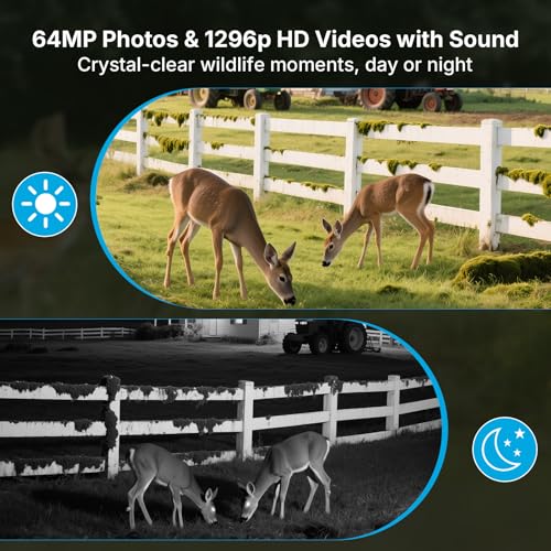 Meidase P300 Pro Trail Camera + 64GB SD Card, 64MP Photos 1296P HD Video, WiFi & Long Range