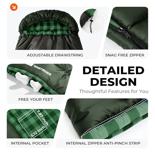 XXL Cotton Flannel Sleeping Bag for Adults - Green, Cold Weather Warmth