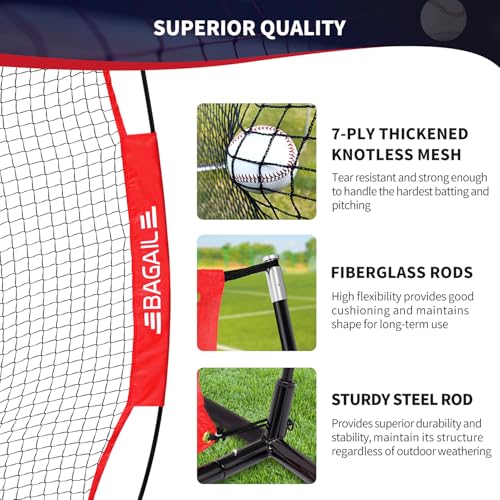 BAGAIL 7x7 ft Red Strike Zone Baseball & Softball Practice Net for Batting Hitting
