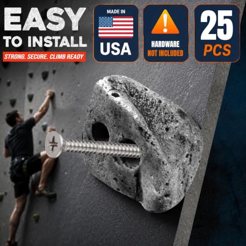 25 Large Rock Climbing Holds Set - Made in USA, Durable Indoor & Outdoor Wall Grips, Variety of Shapes - Rocky Mountain Climbing Gear