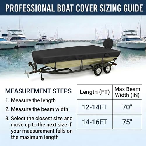 YimSting 12-14ft Black Waterproof Jon Boat Cover with Ratchet System, 1200D Marine-Grade Oxford, Windproof & Vented