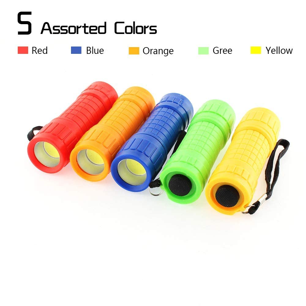 Whaply 6-Pack Small Mini Flashlight Set, 5 Colors, COB LED Handheld Flashlight with Lanyard,18-Pack AAA Battery Included for Kids/Night Reading/Party/Camping/Emergency/Hunting