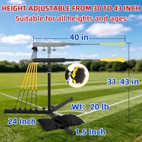 Adjustable Batting Swing Trainer 31-43 Inch Baseball Hitting Practice Equipment with Power Bands