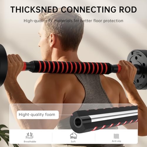 BCBIG Adjustable Dumbbell Set 30lb with Barbell Conversion - Red, Home Gym Equipment
