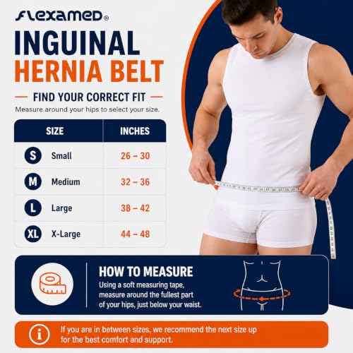FlexaMed Men’s Inguinal Hernia Support Belt Right/Medium - Black