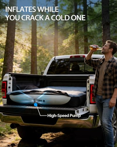 3-in-1 Truck Bed Air Mattress with Fitted Sheet and Moving Blanket – Fits 5.5-5.8 ft Trucks
