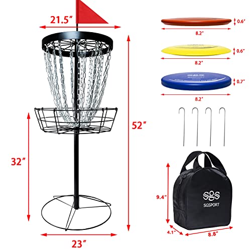 TARUMG 24-Chain Disc Golf Basket Set with 6 Discs & Black Plus-Black-6pcs