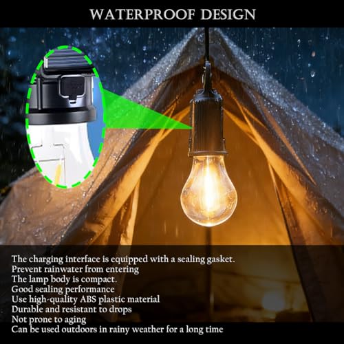 Solar Camping Lantern Tent Light Sensor Hanging Bulb - 4 Pack