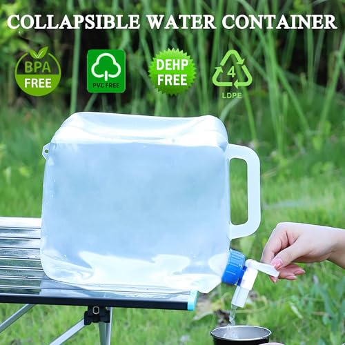 Collapsible Water Container 20L/5.3 Gallon Pack of 2 with Spigot & Hook - BPA Free Folding Water Jug for Camping Hiking Survival