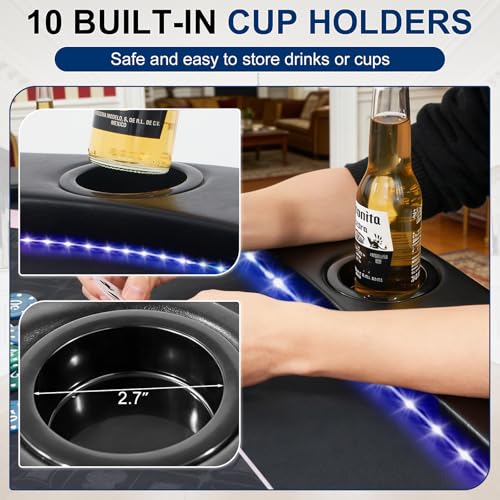 84-Inch Foldable LED Poker Table for 10 Players - Black-Led Variation
