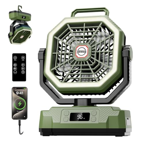 Rechargeable Camping Fan 10.8 Inch Portable Fan with Power Bank & Light - Green