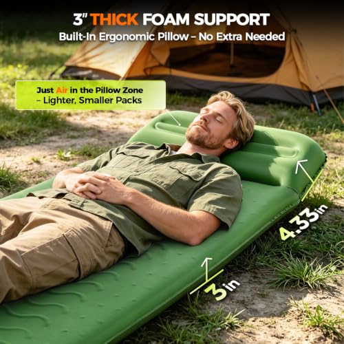 CFRERO 3-Inch Memory Foam Camping Sleeping Pad with Built-in Pump & Air Pillow