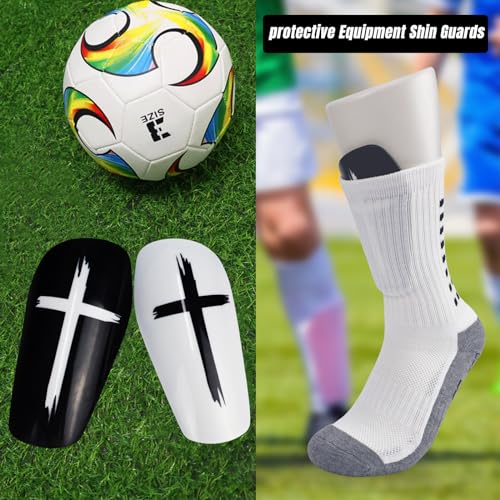 Kids Soccer Shin Guards with Socks - Black & White, Small Size