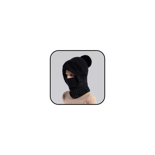 Lyfange 3 in 1 Beanie Hat with Scarf and Mask Winter Hat for Women Men Warm Knit Balaclava Scarf Black