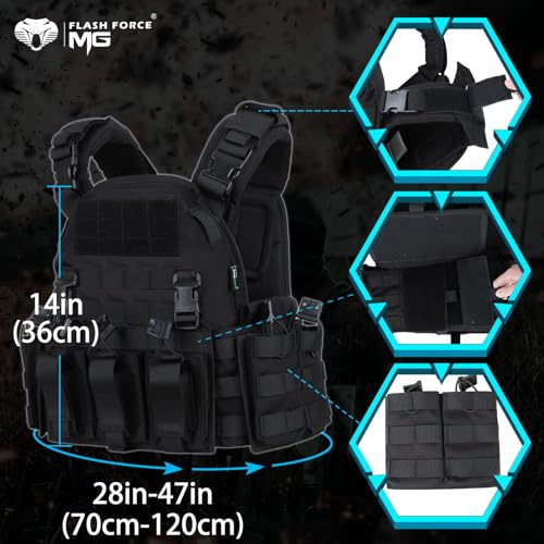 MGFLASHFORCE Tactical Molle Airsoft Vest for Men - Black Variation