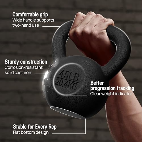 Yes4All Cast Iron Kettlebell 60 lbs Black - Solid One-Piece Design for Strength Training