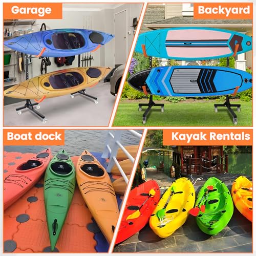 Neorexon 2 Kayaks Freestanding Storage Rack with Adjustable Width & Wheels