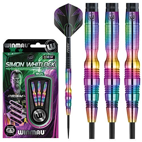 Winmau Simon Whitlock Urban Grip Tungsten 24g Steel Tip Darts Set with Flights & Shafts Rainbow