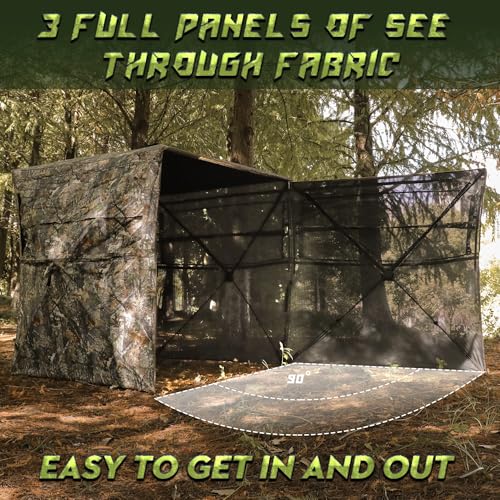Lenotos 270° See-Through Hunting Blind - Pop Up Ground Blind for 2-3 People, Camouflage, Silent Windows, Portable Durable Ground Blind for Deer & Turkey Hunting - Variation 1013
