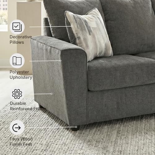 Gray Chenille Sofa with Flared Track Arms - Easy Assembly, Modern Design