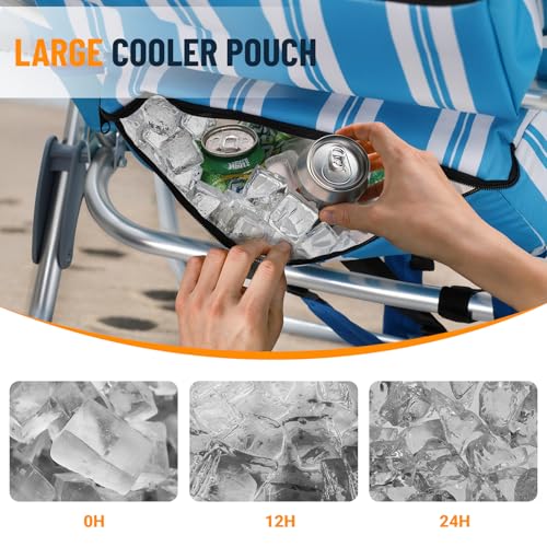 Overmont 1pc Low Beach Chair with Cooler Bag & 6-Position Recline