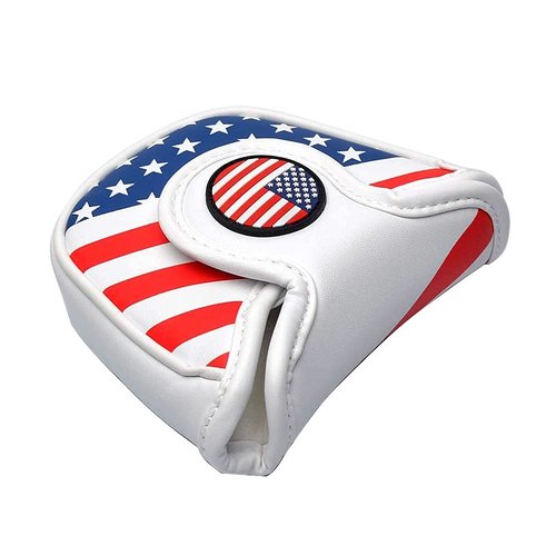 Golf Mallet Putter Headcover - Magnetic Closure American Flag Design, Lightweight Synthetic Leather Protector for Most Putter Clubs