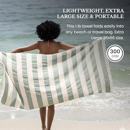 4-Pack Turkish Organic Cotton Beach Towels XL Sea Green Portable Lightweight