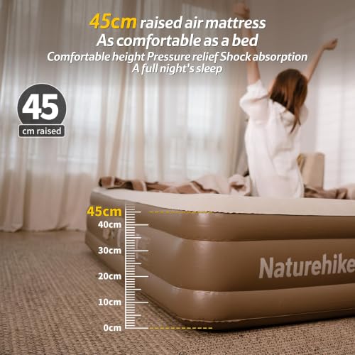 17.7in Queen Inflatable Air Mattress with Rechargeable Pump, Portable Blow-up Bed