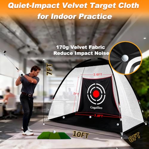 Gagalileo 10x7FT Backyard Golf Practice Net with Velvet Target & Complete Training Set – White, Model Variation