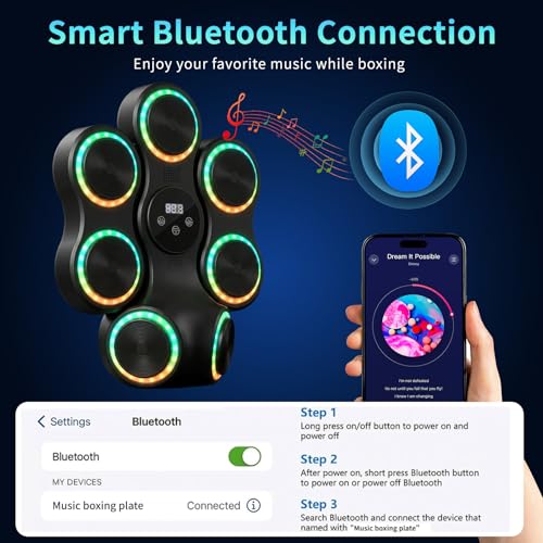 Music Boxing Machine for Kids & Adults, Wall-Mounted Interactive Punching Target with RGB Lights and Bluetooth, 11 Modes & 9 Speeds